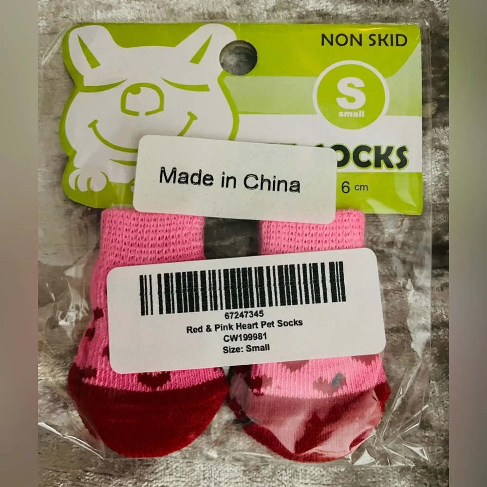 Pink & Red Dog & Cat Socks, Small, Nonslip, NWT, Toy Breed